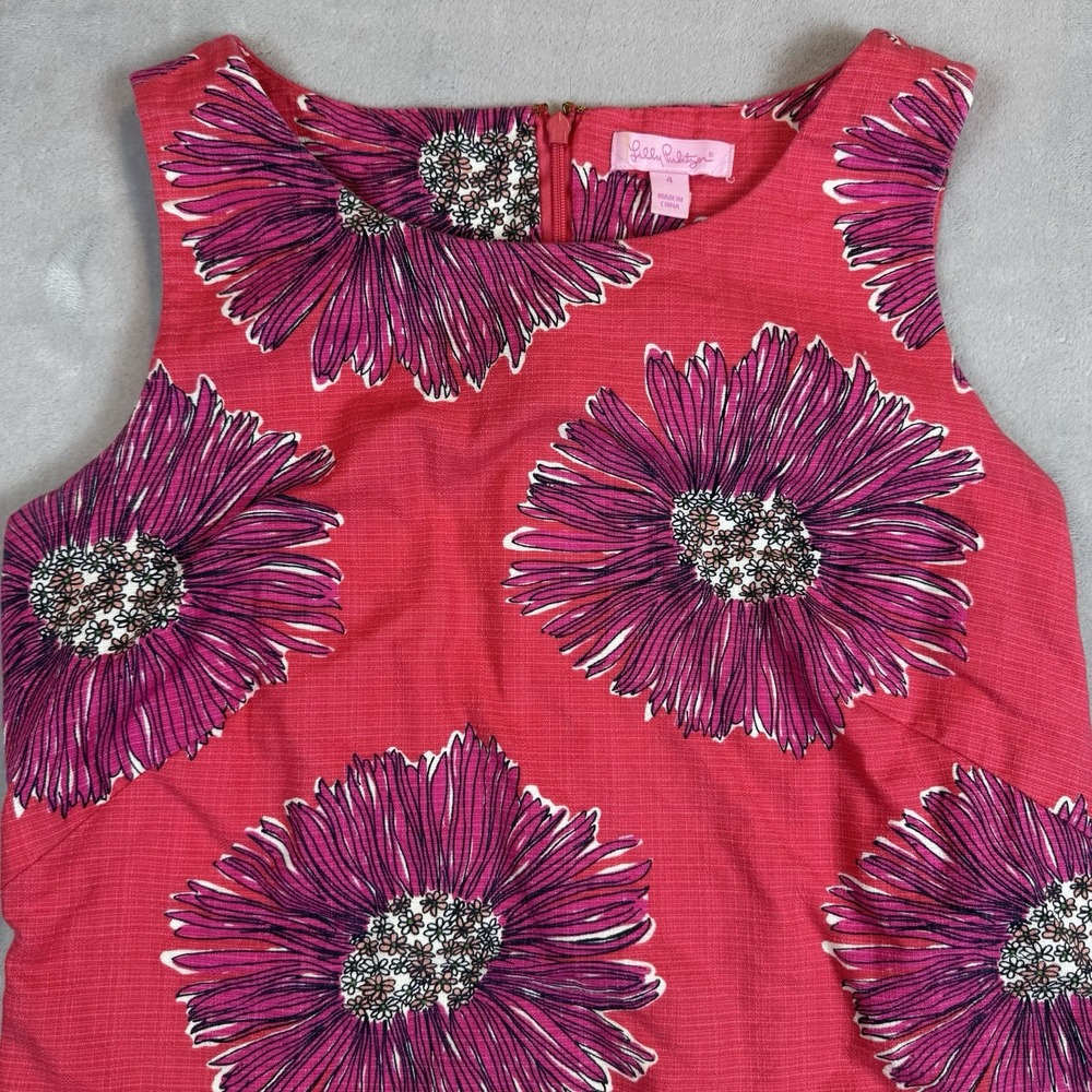 Lilly Pulitzer Womens Pink Purple Floral Daisy Shift Dress Size 4 Sleeveless Zip